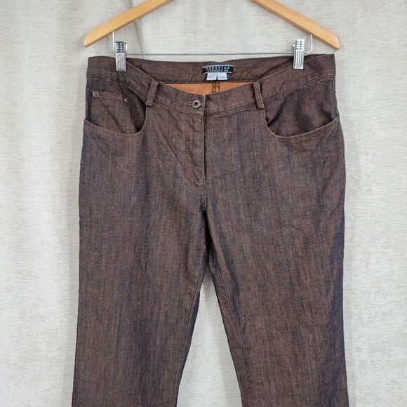 Peruvian Connection Cotton Linen Blend Denim Jeans Orange Black Fall Women's 12 - Picture 2 of 9